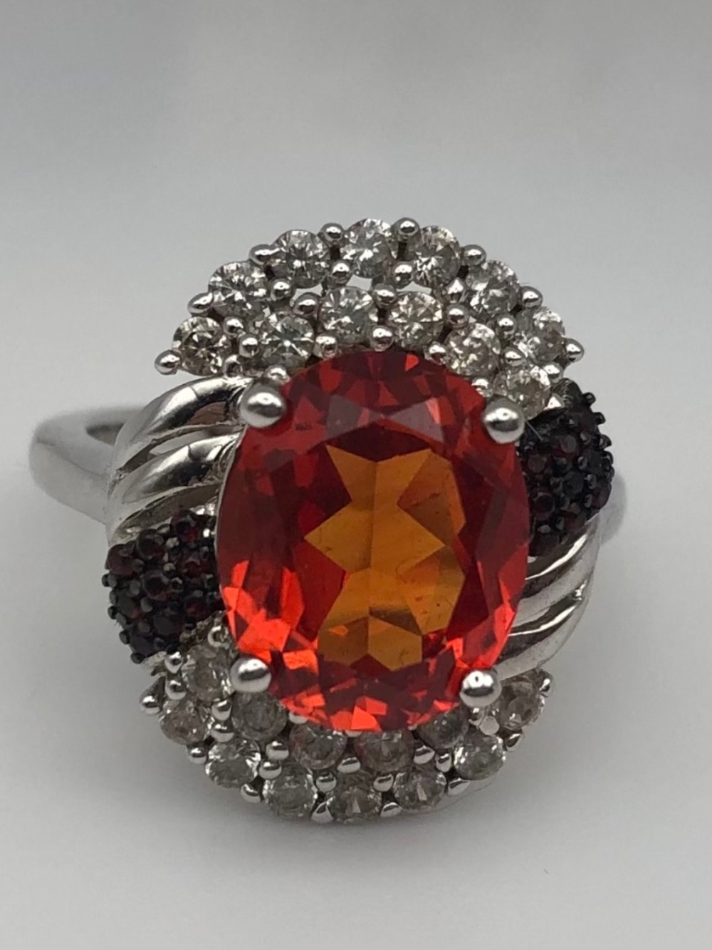 Orange Gemstone Sterling Silver Cocktail Ring 925 BBJ Size 6